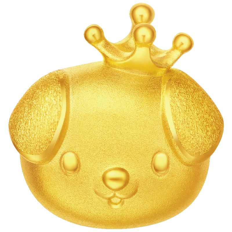 周大福十二生肖狗可爱皇冠小金毛转运珠黄金吊坠R21039