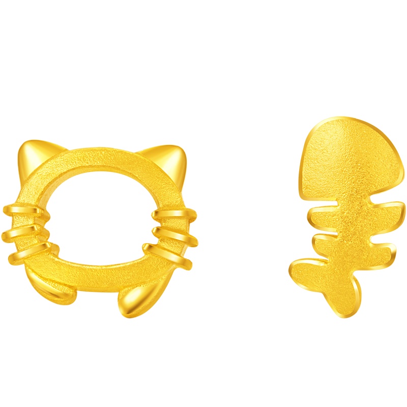周大福珠宝首饰猫咪小鱼足金金耳钉计价（工费：78元）F218888