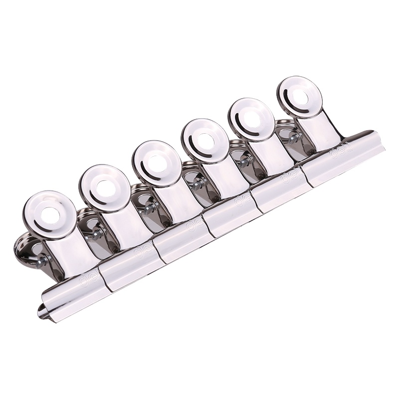 得力不锈钢铁夹子大中小号学生文件报纸夹山形圆形铁票夹办公用品固定金属票据夹64mm-19mm6个装强力家用9525