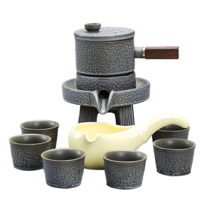 言艺(yanyi) 陶瓷功夫茶具套装 懒人半自动自流水功夫冲茶器-时来运转灰礼盒装