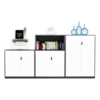 震海 文件柜多功能矮柜三件组合办公柜档案资料柜黑套白 密码锁钢制加厚办公室储物柜 家用鞋柜