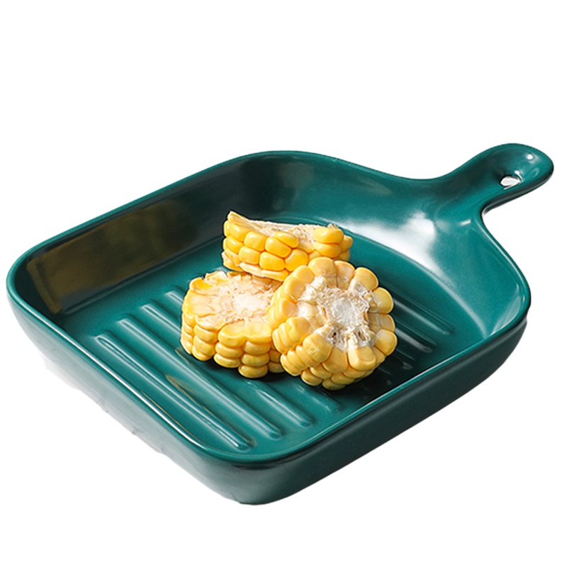 贝瑟斯 绿色糖果色单柄烤盘芝士焗饭盘陶瓷烘焙用具菜盘烤盘餐盘