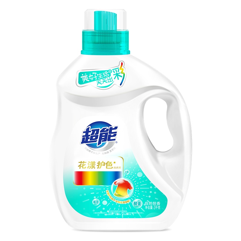 超能花漾护色洗衣液3kg生物护色无磷防串色多重天然酵素瓦解顽渍易漂无残留