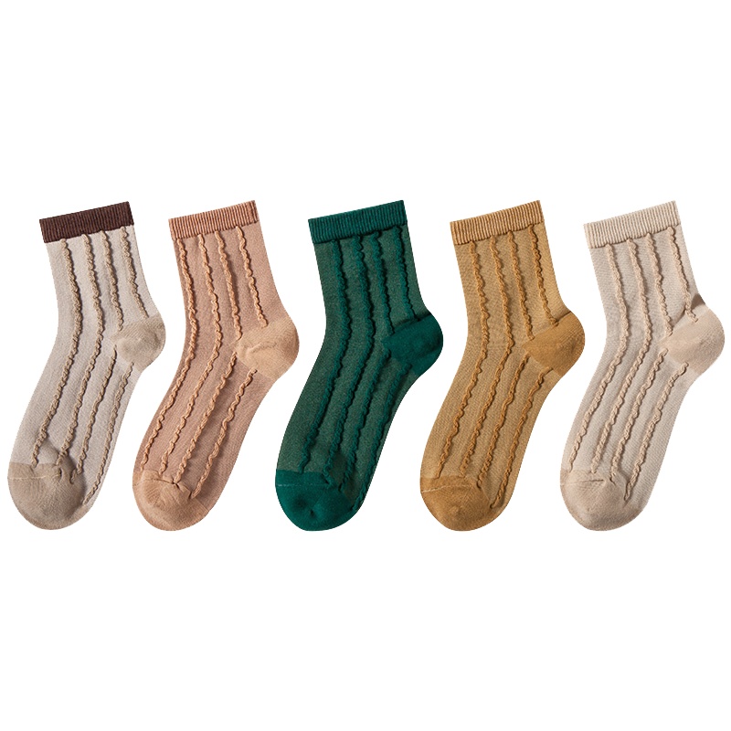 爱帝袜子女中筒棉质ins百搭糖果色吸汗透气春秋休闲棉袜学生5条装