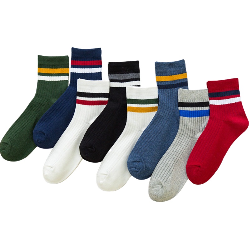 俞兆林纯棉中筒男士袜子冬季保暖吸汗男袜韩版潮流纯色透气双杠棉袜5双装