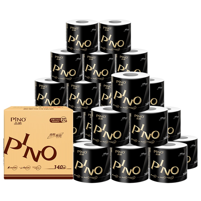 心相印 卷纸 品诺黑白经典系列 140克27粒装 四层 卷筒卫生纸 黑色(整箱售卖)