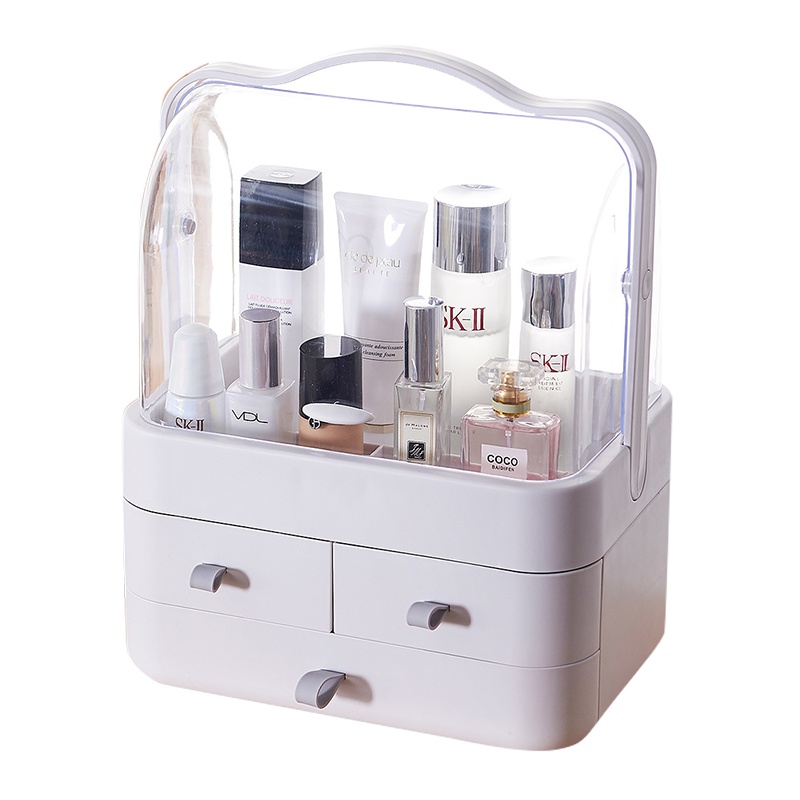 HOUYA好雅 1件装 手提化妆品收纳盒 塑料防尘桌面抽屉式梳妆台 特大号