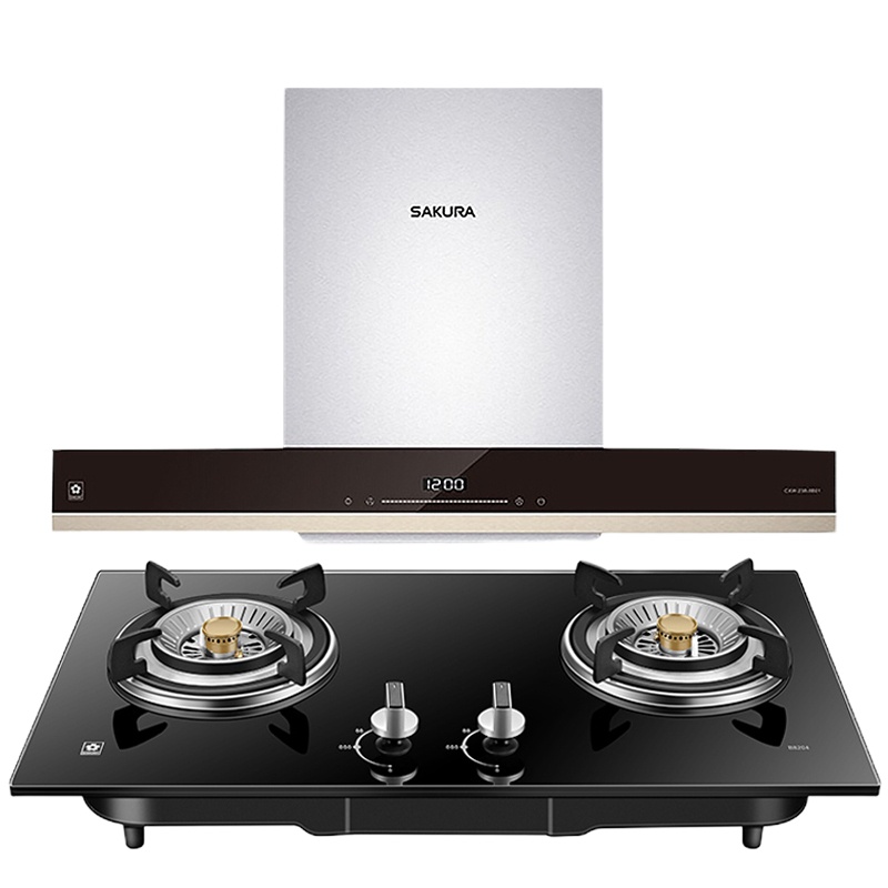 樱花(SAKURA)烟灶套餐烟灶套装两件套欧式抽油烟机燃气灶烟机灶具吸油烟机8B01+B8204钢化玻璃灶具