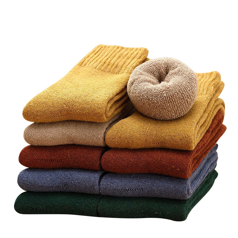 【顺丰配送】【5双装】加绒加厚保暖棉袜袜子女士中筒袜秋冬季长筒袜毛巾长袜毛圈袜纯色地板袜