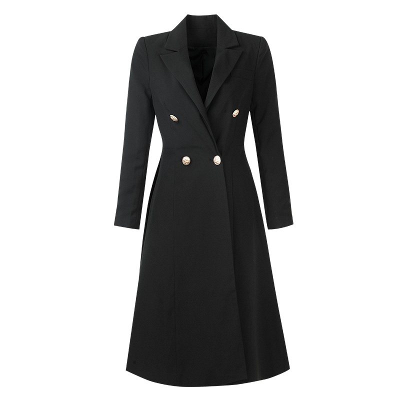 晚白2020秋冬新品通勤纯色翻领修身显瘦长袖西装长款风衣外套女