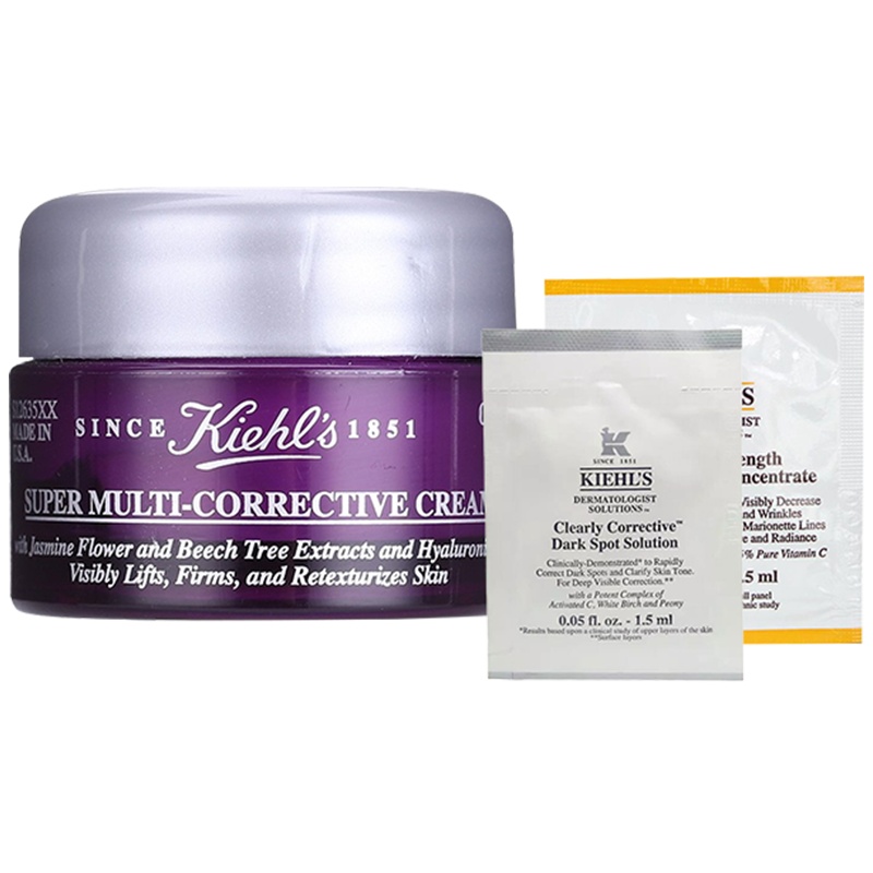 科颜氏(Kiehl's)多重紧致修颜面霜7ml+焕白均衡亮肤淡斑精华液1.5ml*5+维生素C紧肤精华乳液1.5ml*5