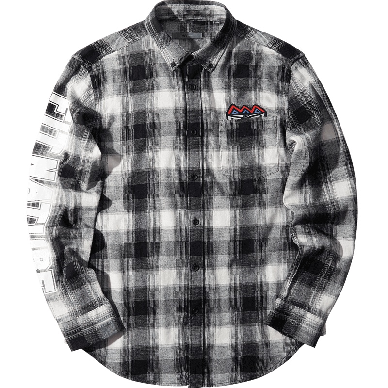 黑鲸印花装饰格纹衬衫秋季男装时尚舒适长袖衬衣男CNEAJ38048A