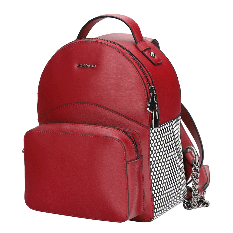 梦特娇女包真皮双肩包女士时尚简约波点小背包牛皮书包女