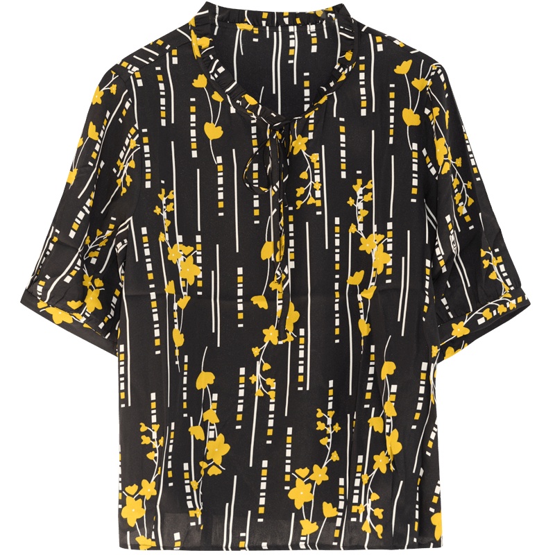 金菊真丝短袖T恤女2020夏新款条纹印花桑蚕丝上衣休闲气质小衫