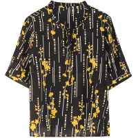 金菊真丝短袖T恤女2020夏新款条纹印花桑蚕丝上衣休闲气质小衫