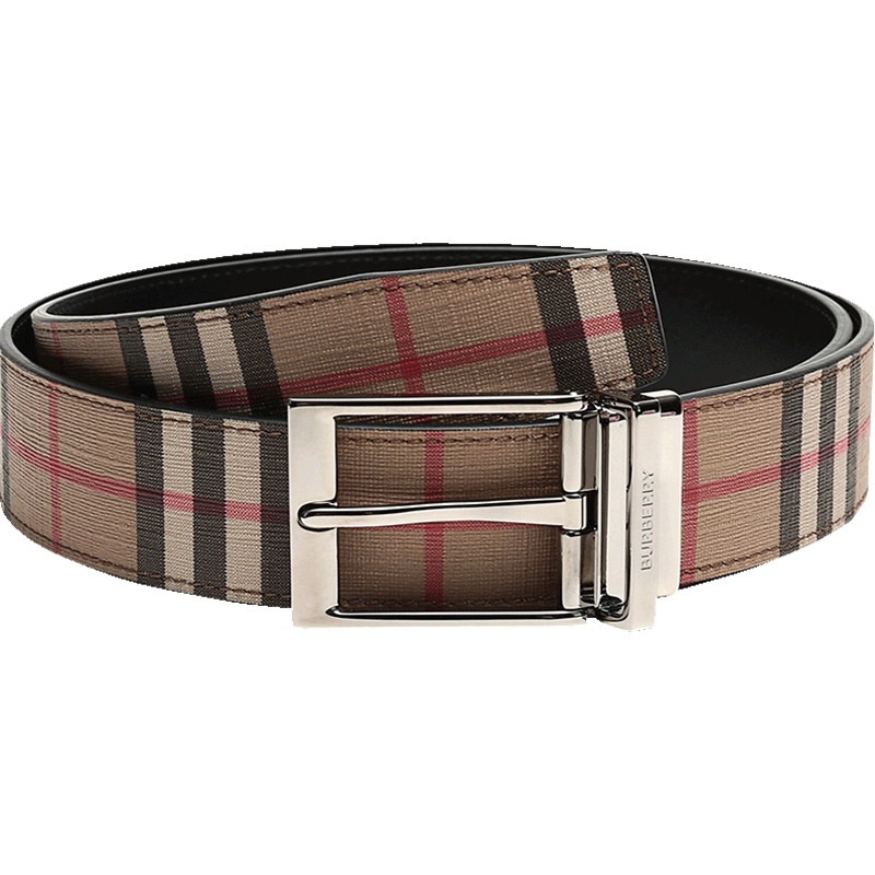 BURBERRY 博柏利 男士热塑性聚氨酯/织物配皮针扣式双面腰带皮带 80251361