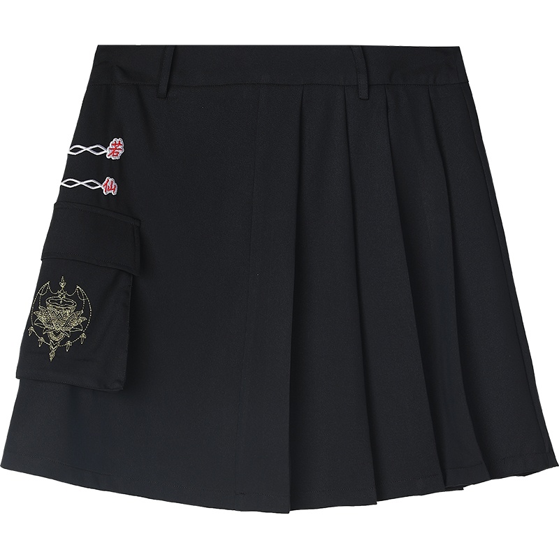 【新款】妖精的口袋刺绣压褶半身短裙女2020夏季显瘦a字裙子