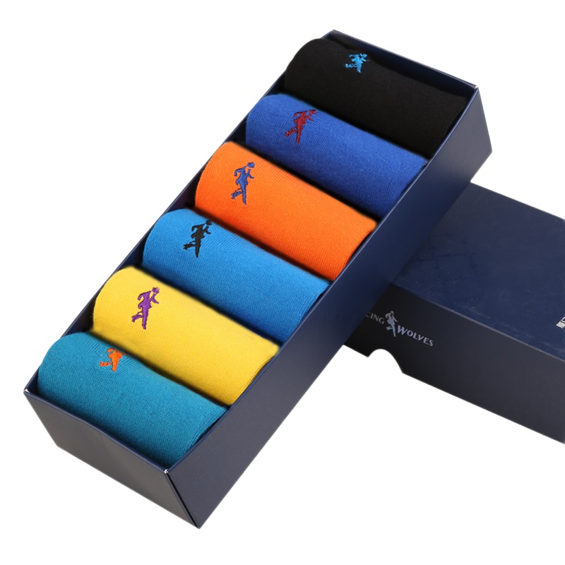 与狼共舞袜子 男士薄款棉袜 运动短袜休闲男袜 六双盒装