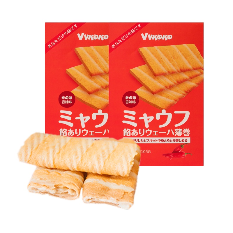 VVKOKO夹心威化薄形卷香辣味105g*2 苏宁自营零食马来西亚进口零食蛋卷威化饼干休闲小点心