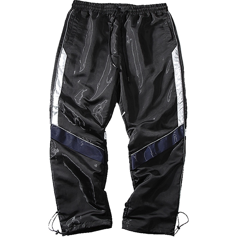 Guuka潮牌黑色抽绳束脚裤男薄款 青少年嘻哈运动校服裤男直筒宽松