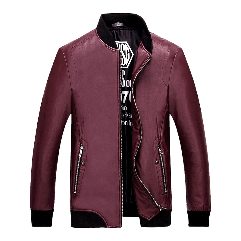 雅鹿男装皮衣男长袖多色棒球领皮夹克男外套休闲皮衣16373