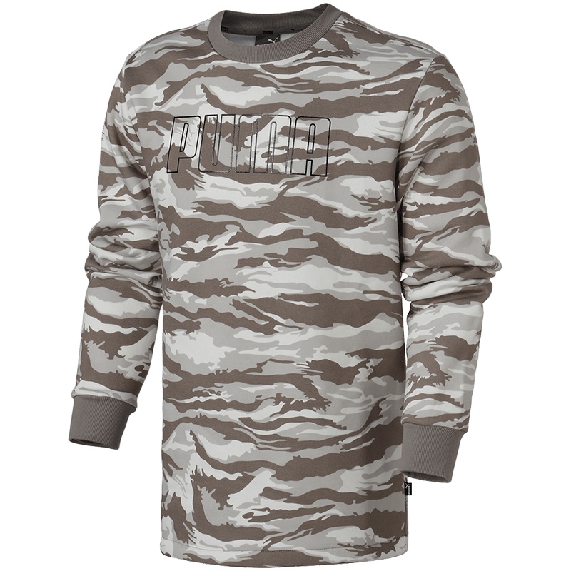 【自营】PUMA运动服男装迷彩套头运动长袖针织卫衣855053 L 85505338大象灰