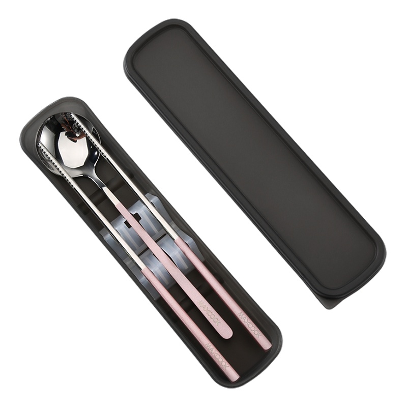 美厨(maxcook)304不锈钢筷子勺子餐具套装 创意便携式筷勺三件套粉色 MCGC096