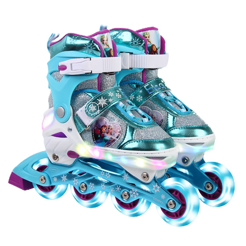 麦斯卡溜冰鞋儿童全套装滑冰轮滑鞋旱冰可调中大童小孩男女初学者LED灯-冰雪奇缘/蜘蛛侠/凯蒂猫/HelloKitty