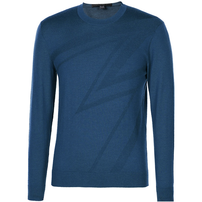 Brloote/巴鲁特纯羊毛衫男 秋冬新款男士时尚休闲圆领套头提花针织衫