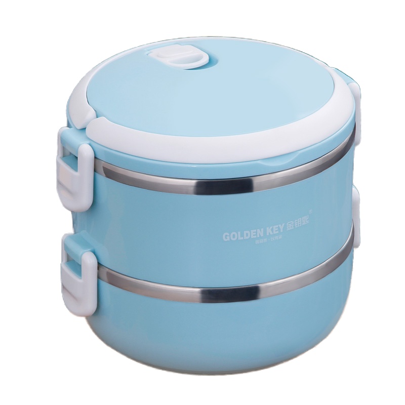 金钥匙(GOLDEN_KEY)304不锈钢防溢二层便当保温饭盒(蓝色)GK-1400BD-B
