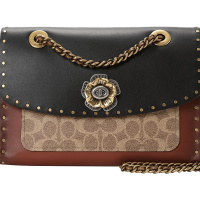 COACH PARKER系列 山茶花单肩包 25x16x9CM 牛皮革\PVC