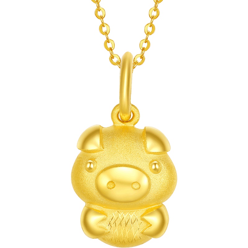 周大生黄金吊坠生肖小金猪吊坠女新款足金本命年送礼路路通可配项链黄金饰品 女士珠宝首饰