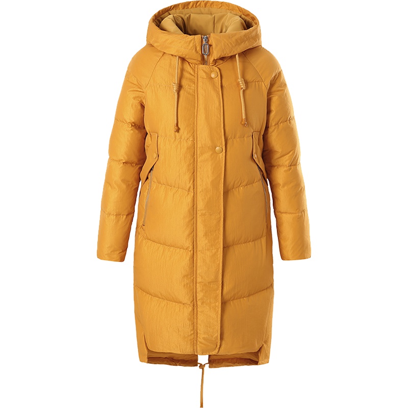 艾莱依O2O2018冬季新款不规则下摆女士连帽羽绒服冬装