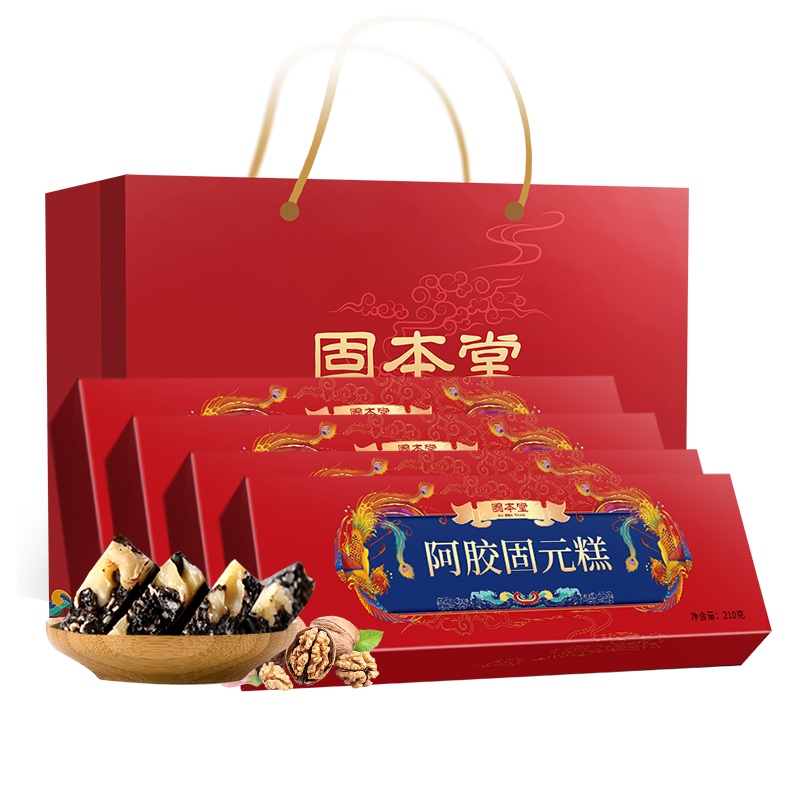 买一发四送手提袋固本堂阿胶糕即食女手工纯210g阿胶固元膏阿娇糕东阿正品年货礼盒