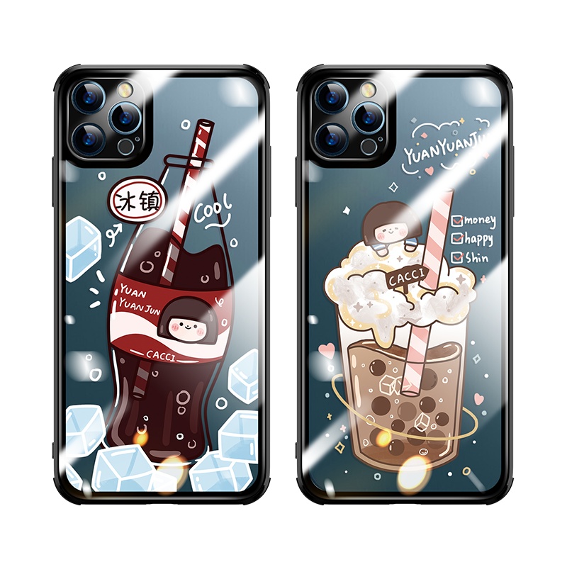 卡绮可乐奶茶苹果12手机壳iPhone11透明promax玻璃x可爱