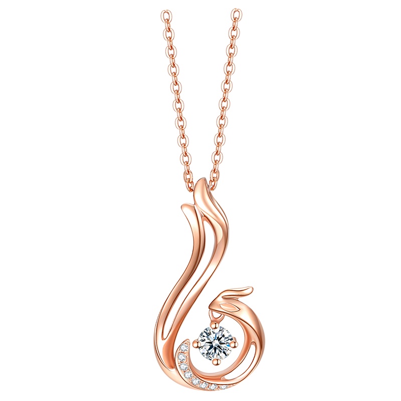 佐卡伊 凤求凰 18K金钻石吊坠女项坠时尚彩金珠宝礼物配同色银链搭配