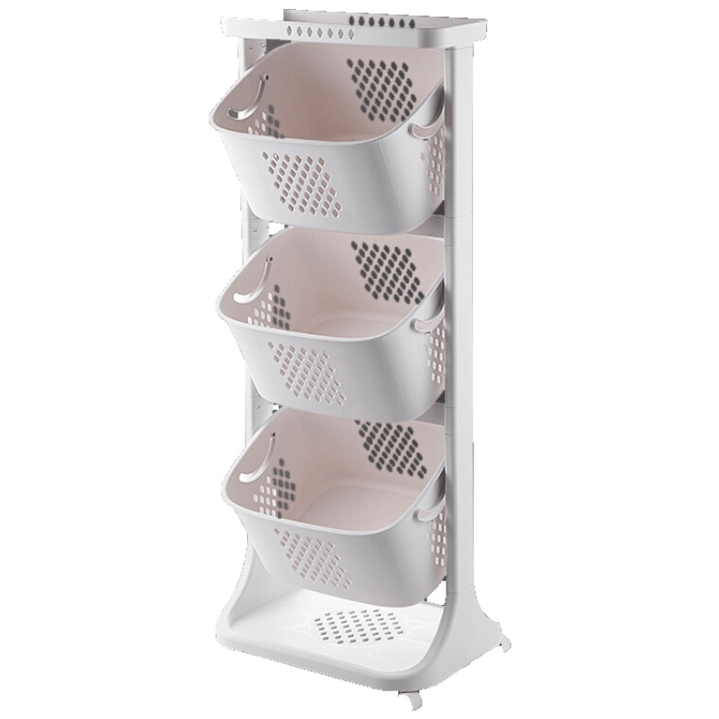 品牌直营> 果蔬篮厨房收纳筐塑料置物架落地多层水果菜整理储物用品家用大全 灰白色安心抵
