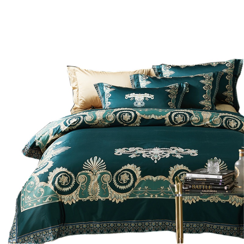 吉岳Giyou100支精梳全棉大版绣花四件套 欧式床上用品 100S刺绣四件套