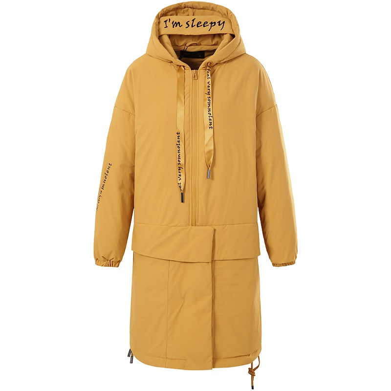 艾莱依O2O2018年新款卫衣式休闲羽绒服女中长款加厚大衣