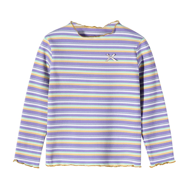 猫人儿童长袖圆领T恤条纹蝴蝶结女童宝宝春秋纯棉