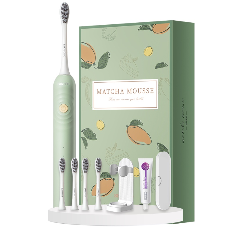 舒客(Saky)电动牙刷G33A抹茶慕斯刷头套餐 男女学生情侣款防水充电式声波电动牙刷