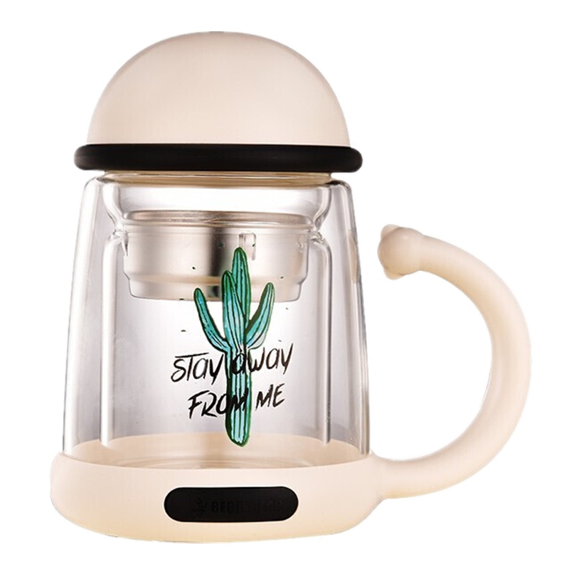 仙人柱杯具熊BEDDYBEAR杯子单双层耐热玻璃杯女花茶杯过滤办公便携创意可爱水杯多色320ml成长训练杯