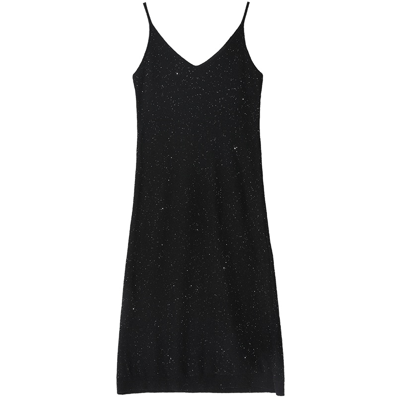 妖精的口袋亮片吊带连衣裙2020夏季新款女a字初恋很仙黑色裙子潮