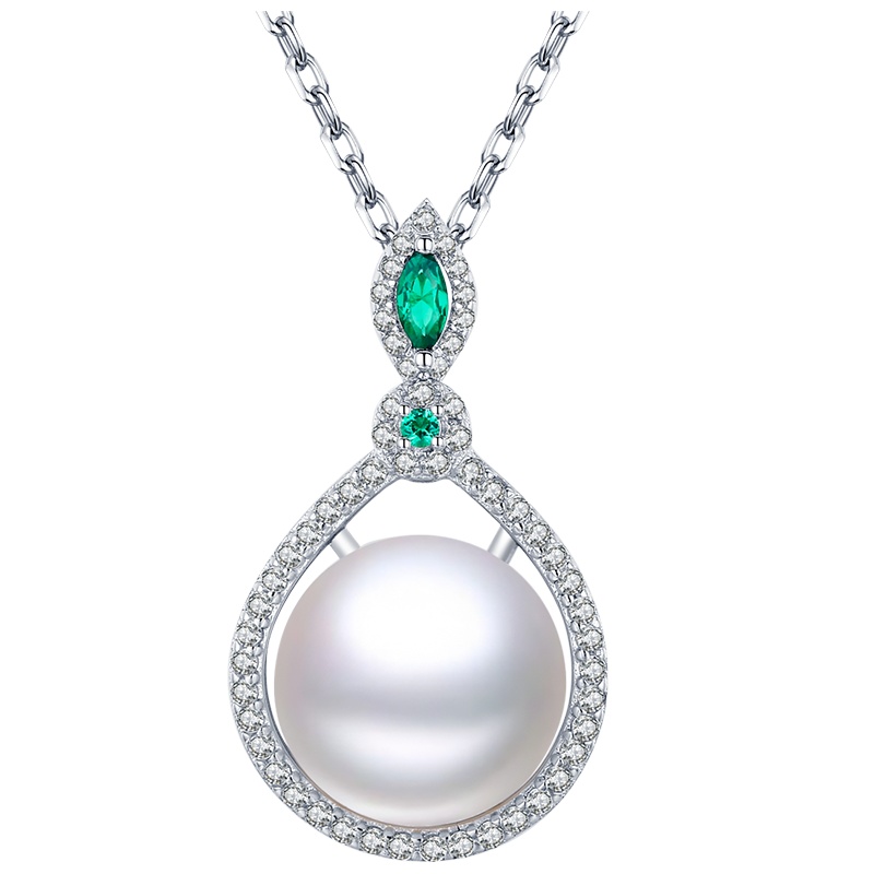 佰色传情单然淡水珍珠项链吊坠妈妈款长辈女中年气质纯银锁骨颈链 BZD334