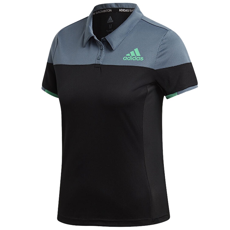 阿迪达斯 (adidas)羽毛球女士休闲短袖针织速干透气灰蓝色翻领运动T恤CW7071