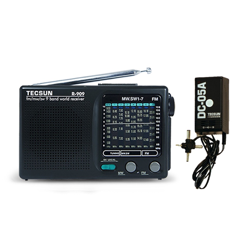 [赠4节干电池+电源适配器]德生老人收音机R-909新款袖珍便携式半导体全波段迷你复古老式怀旧校园广播黑色多功能一体机