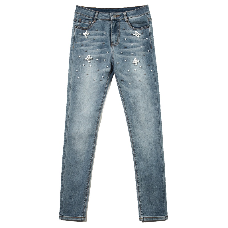 鸭鸭(yaya)女士时尚休闲牛仔裤棉修身长裤牛仔弹力直筒小脚裤子DSH06G0040