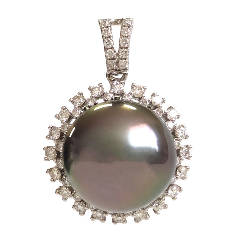 缘源珠宝 天然海水黑珍珠吊坠 18K镶钻时尚气质珍珠吊坠 女款 附送证书 不含链