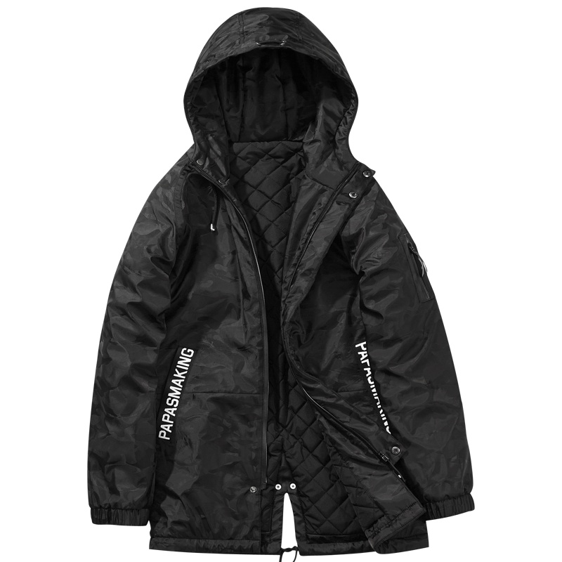 千纸鹤男士休闲棉服 青年中长款时尚迷彩保暖棉衣外套男3135