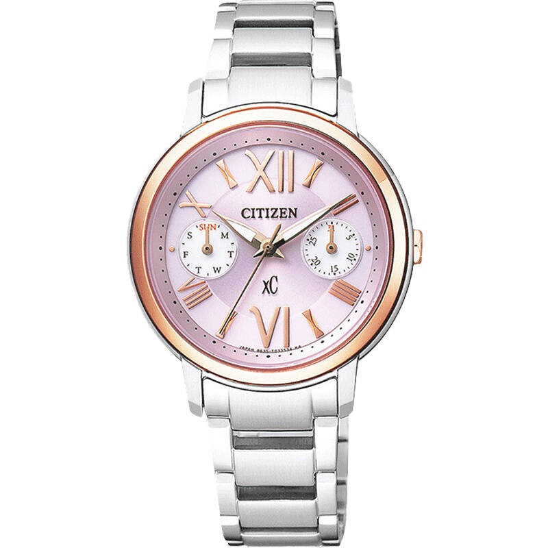 西铁城（CITIZEN）手表女士日韩品牌光动能不锈钢间粉金色时尚女表FD1094-53W
